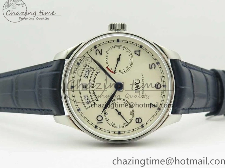 MIROTIME 0521 Affordable Portuguese Real PR Real Annual Calendar IW5035 ZF 1:1 Best Edition White Dial Blue Markers on Blue Leather Strap A 7143